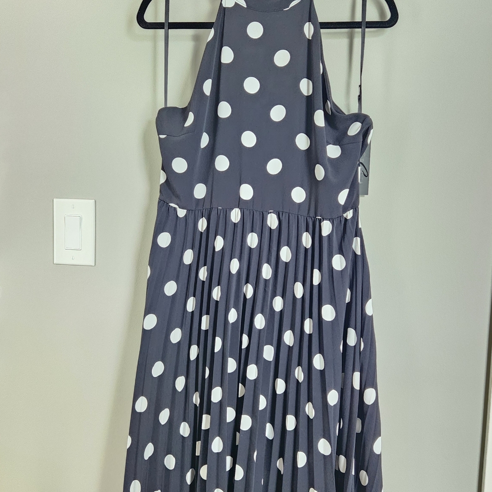 TCEC Black Polka Dot Halter Dress, Size Large